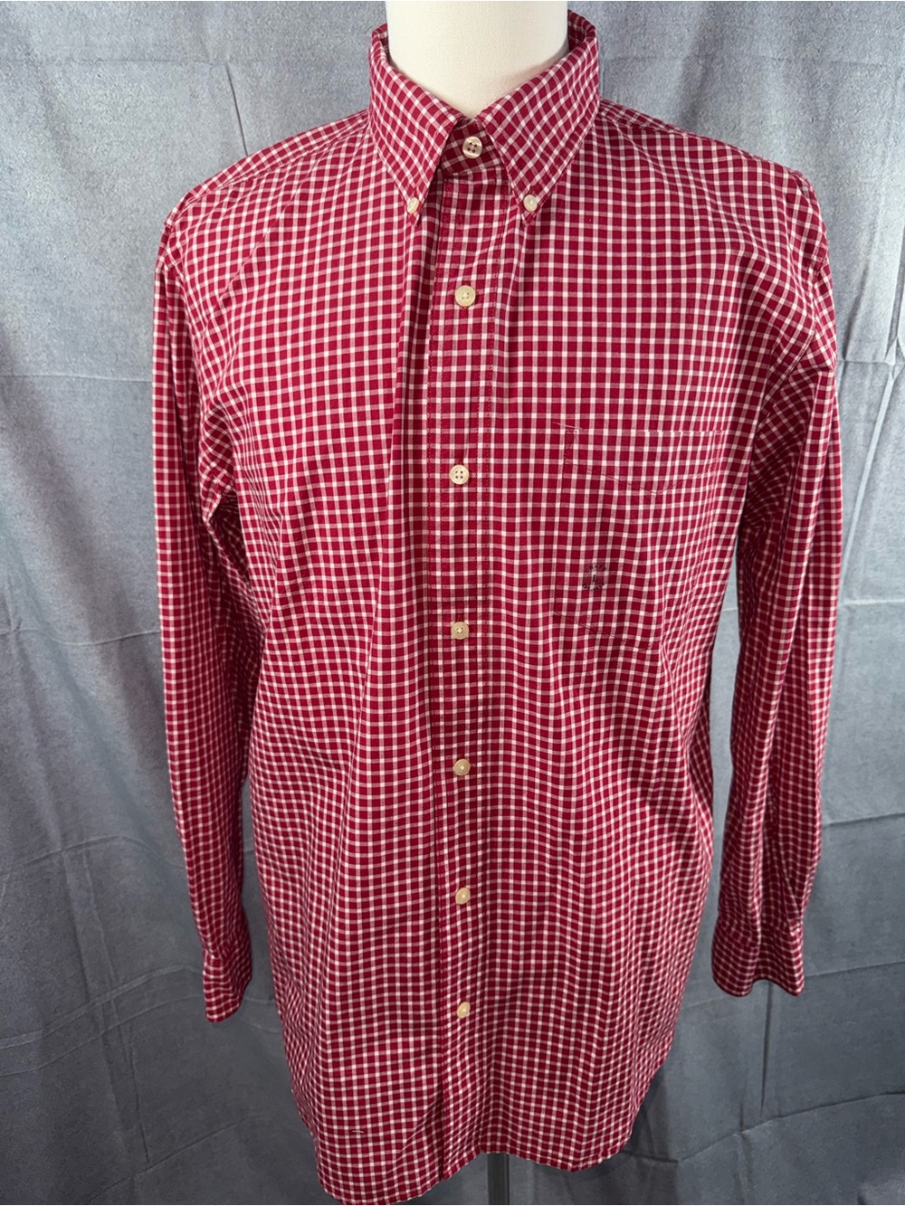 2346-Chaps Men's Red and White Checked Button-Down Shirt